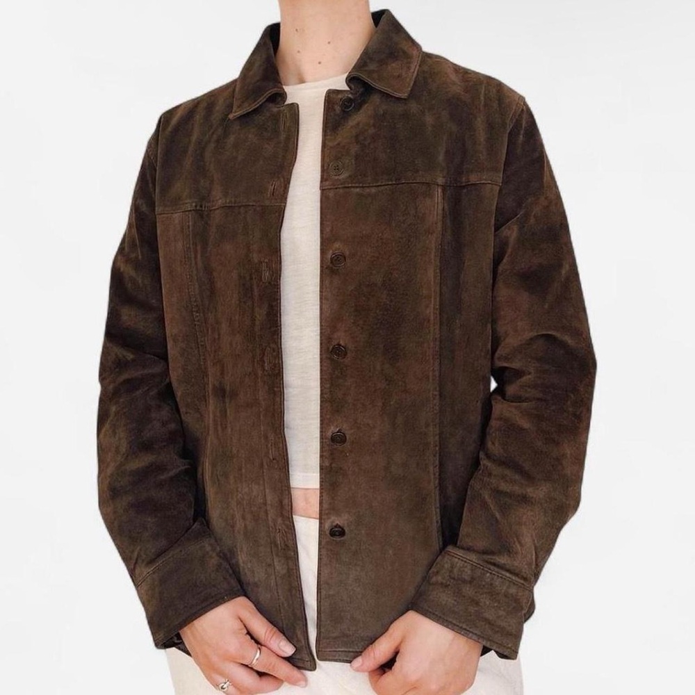Vintage 90s Y2K brown genuine suede button up jacket - Picture 4 of 8